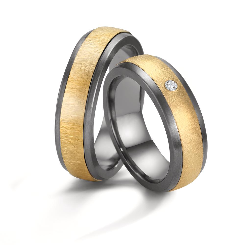 Partnergyűrű 999 tantál, 585/14 K sárga arany Gyémánt 0.03 ct, w-si