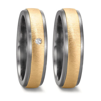 Partnergyűrű 999 tantál, 585/14 K sárga arany Gyémánt 0.03 ct, w-si