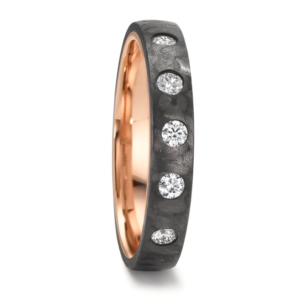 Partnergyűrű Szén, 585/14 K vörös arany Gyémánt 0.25 ct, 5 Kövek, w-si