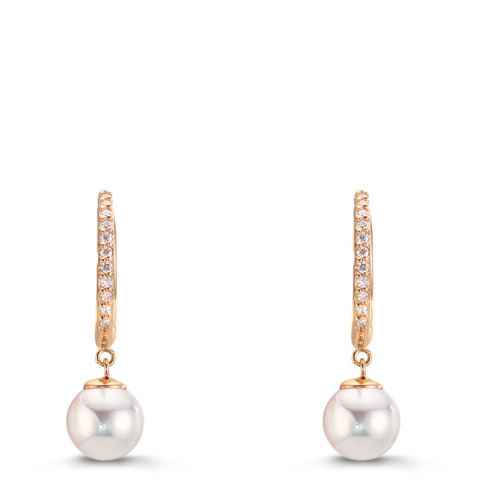 Patentzáras karika fülbevalók 750/18 K vörös arany Gyémánt 0.09 ct, 22 Kövek, tw-si [Akoya Perlen], 2 Gyöngyök 6-6.5 mm