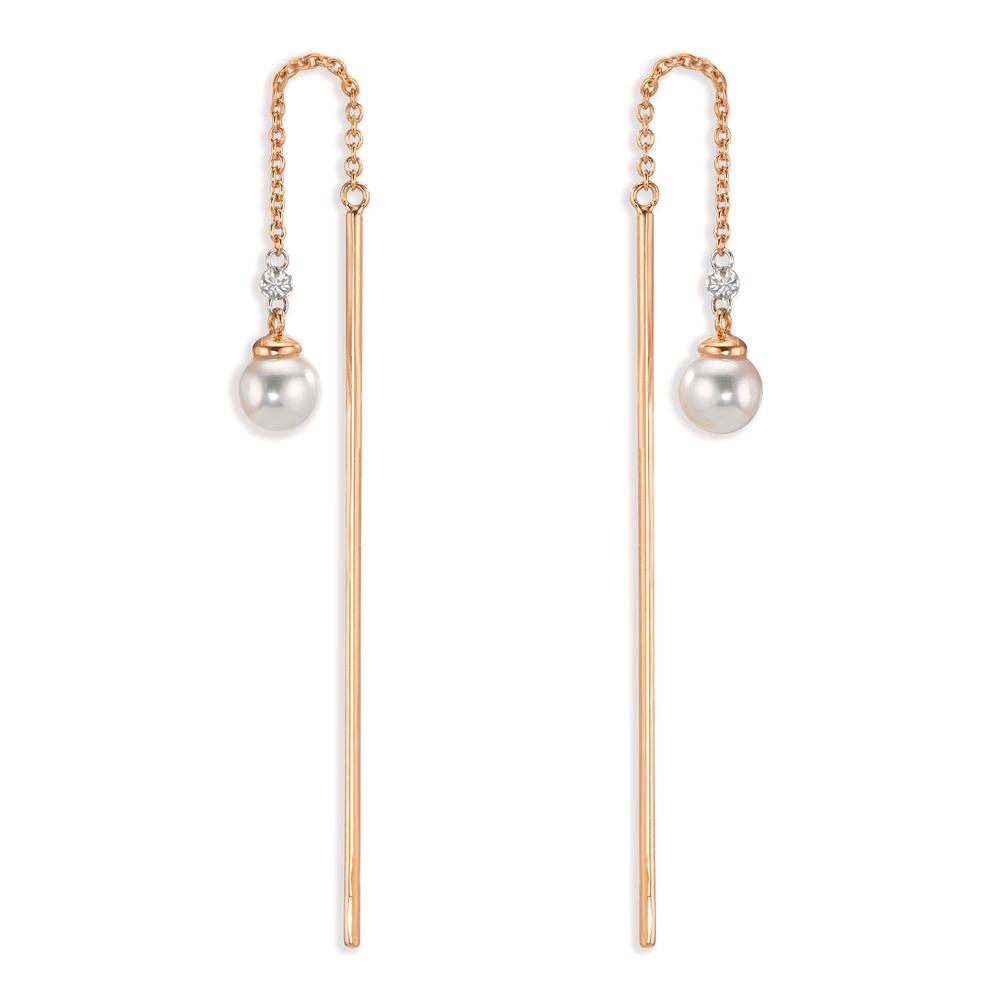 Áthúzós fülbevaló 750/18 K vörös arany Gyémánt 0.06 ct, 3 Kövek, tw-si [Akoya Perlen], 2 Gyöngyök, 4.5 mm