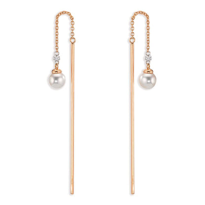 Áthúzós fülbevaló 750/18 K vörös arany Gyémánt 0.06 ct, 3 Kövek, tw-si [Akoya Perlen], 2 Gyöngyök, 4.5 mm