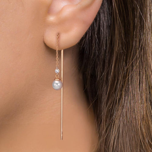 Áthúzós fülbevaló 750/18 K vörös arany Gyémánt 0.06 ct, 3 Kövek, tw-si [Akoya Perlen], 2 Gyöngyök, 4.5 mm