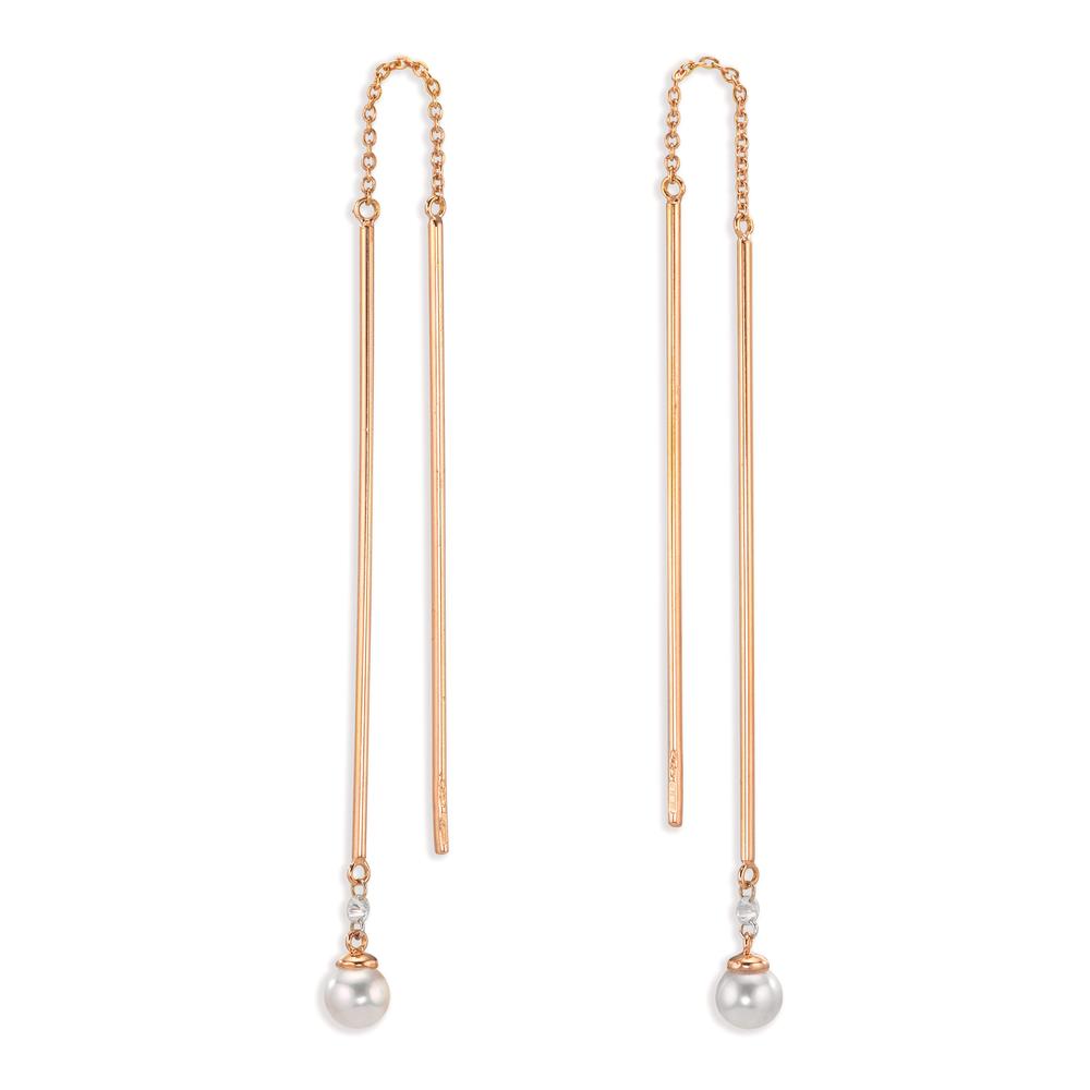 Áthúzós fülbevaló 750/18 K vörös arany Gyémánt 0.06 ct, 2 Kövek, tw-si [Akoya Perlen], 2 Gyöngyök, 4.5 mm