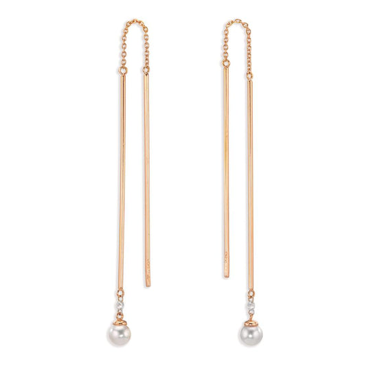 Áthúzós fülbevaló 750/18 K vörös arany Gyémánt 0.06 ct, 2 Kövek, tw-si [Akoya Perlen], 2 Gyöngyök, 4.5 mm