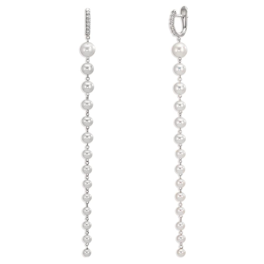 Patentzáras karika fülbevalók 750/18 K fehér arany Gyémánt 0.12 ct, 12 Kövek, tw-si édesvízi tenyésztett gyöngy, 28 Gyöngyök