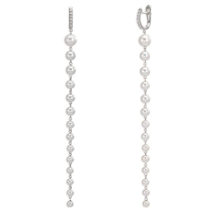 Patentzáras karika fülbevalók 750/18 K fehér arany Gyémánt 0.12 ct, 12 Kövek, tw-si édesvízi tenyésztett gyöngy, 28 Gyöngyök