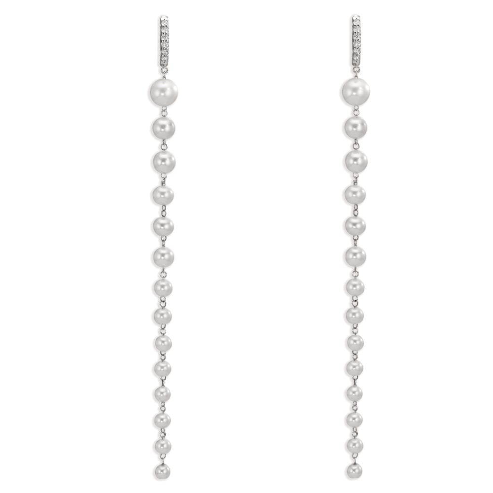 Patentzáras karika fülbevalók 750/18 K fehér arany Gyémánt 0.12 ct, 12 Kövek, tw-si édesvízi tenyésztett gyöngy, 28 Gyöngyök