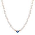 Nyakékek 750/18 K vörös arany Zafír 0.58 ct édesvízi tenyésztett gyöngy, 3.5 mm Szív 40-44 cm