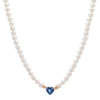 Nyakékek 750/18 K vörös arany Zafír 0.58 ct édesvízi tenyésztett gyöngy, 3.5 mm Szív 40-44 cm