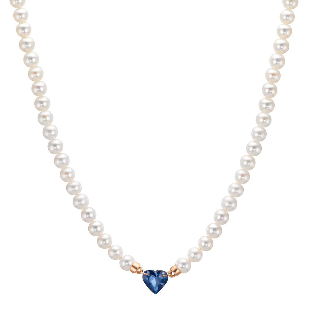 Nyakékek 750/18 K vörös arany Zafír 0.58 ct édesvízi tenyésztett gyöngy, 3.5 mm Szív 40-44 cm