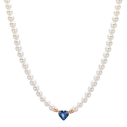 Nyakékek 750/18 K vörös arany Zafír 0.58 ct édesvízi tenyésztett gyöngy, 3.5 mm Szív 40-44 cm