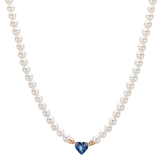 Nyakékek 750/18 K vörös arany Zafír 0.58 ct édesvízi tenyésztett gyöngy, 3.5 mm Szív 40-44 cm