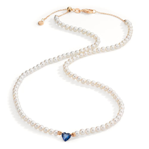 Nyakékek 750/18 K vörös arany Zafír 0.58 ct édesvízi tenyésztett gyöngy, 3.5 mm Szív 40-44 cm