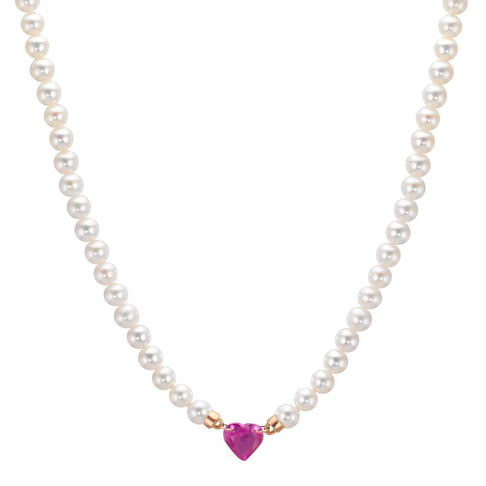 Nyakékek 750/18 K vörös arany Rubin 0.62 ct édesvízi tenyésztett gyöngy, 3.5 mm Szív 40-44 cm