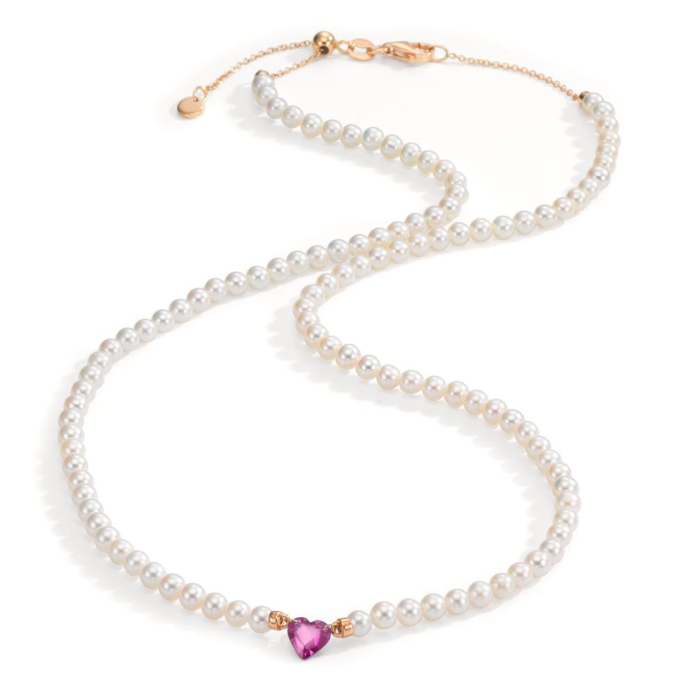 Nyakékek 750/18 K vörös arany Rubin 0.62 ct édesvízi tenyésztett gyöngy, 3.5 mm Szív 40-44 cm