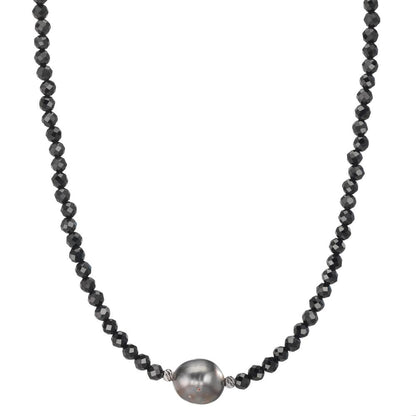 Nyakékek Rozsdamentes acél Spinell Fekete, 3 mm Tahiti gyöngy, 9.5 mm 43-47 cm