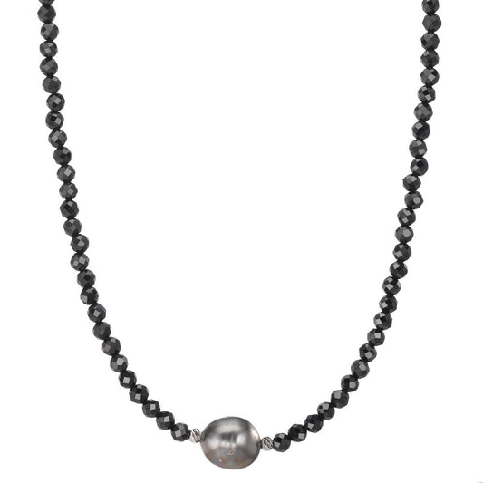 Nyakékek Rozsdamentes acél Spinell Fekete, 3 mm Tahiti gyöngy, 9.5 mm 43-47 cm