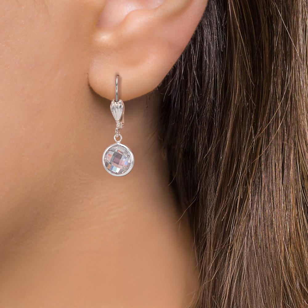 Függő fülbevaló antiallergén Cirkónia Fehér, 2 Kövek, 8 mm