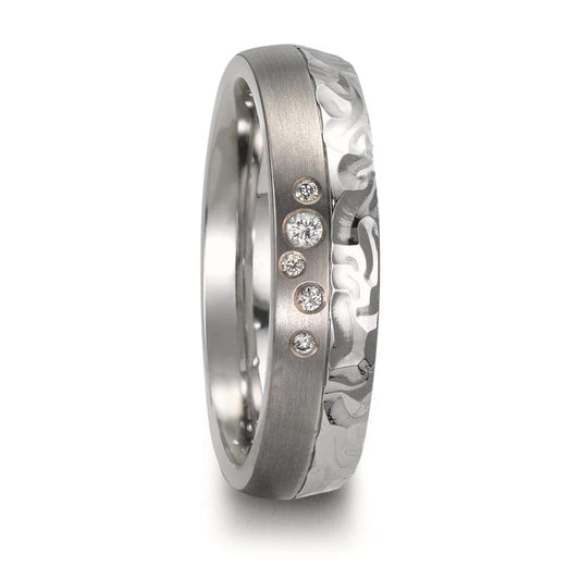 Partnergyűrű Rozsdamentes acél, Titán Gyémánt 0.05 ct, 5 Kövek, w-si