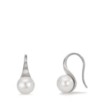 Függő fülbevaló Ezüst ródiumozott édesvízi tenyésztett gyöngy, 2 Gyöngyök, 8 mm