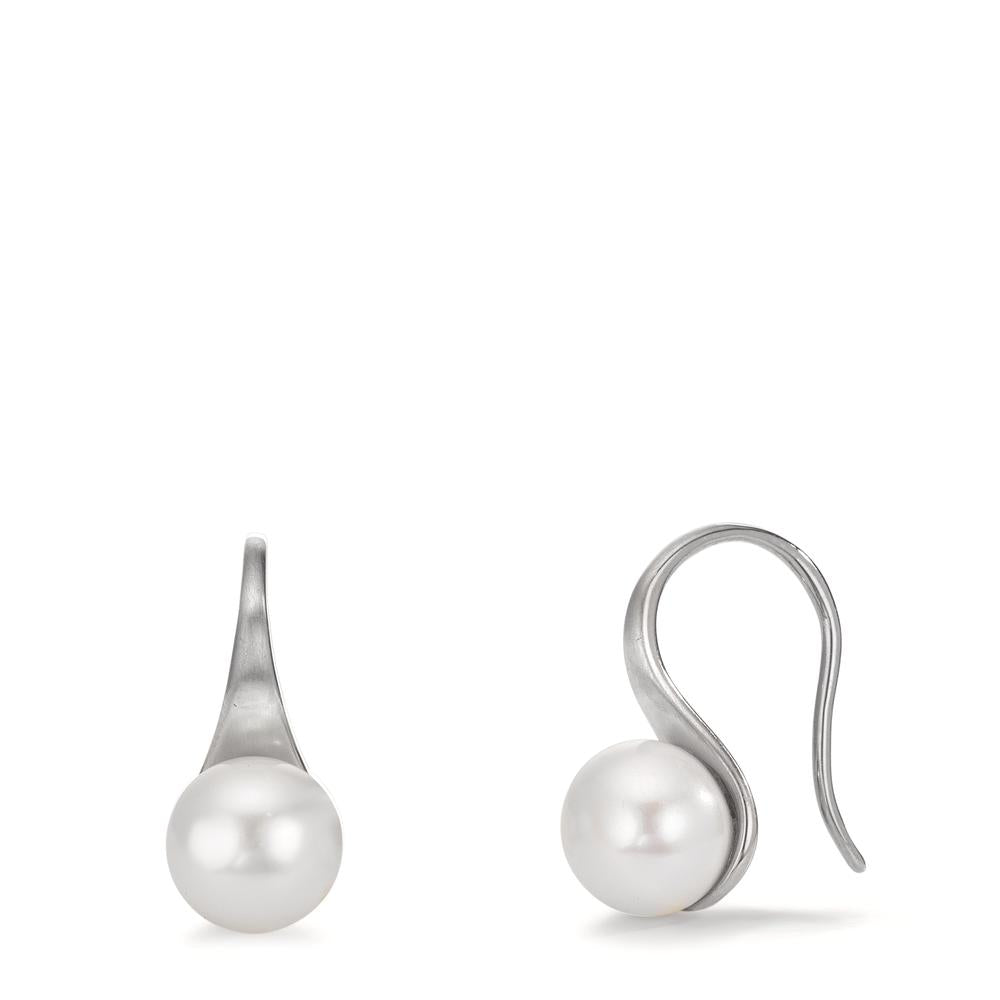Függő fülbevaló Ezüst ródiumozott édesvízi tenyésztett gyöngy, 2 Gyöngyök, 8 mm