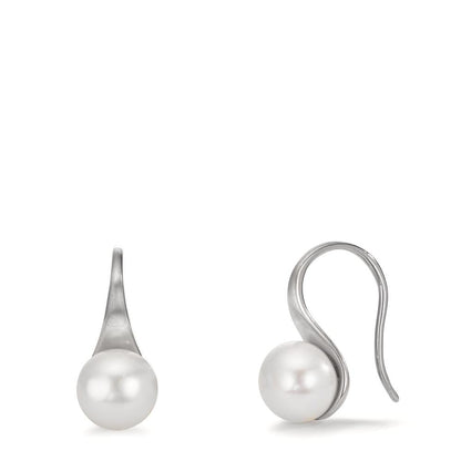Függő fülbevaló Ezüst ródiumozott édesvízi tenyésztett gyöngy, 2 Gyöngyök, 8 mm