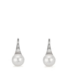 Függő fülbevaló Ezüst ródiumozott édesvízi tenyésztett gyöngy, 2 Gyöngyök, 8 mm