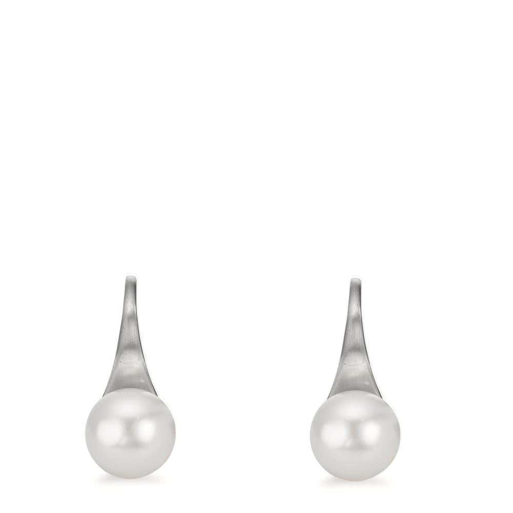 Függő fülbevaló Ezüst ródiumozott édesvízi tenyésztett gyöngy, 2 Gyöngyök, 8 mm
