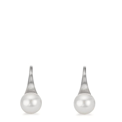 Függő fülbevaló Ezüst ródiumozott édesvízi tenyésztett gyöngy, 2 Gyöngyök, 8 mm