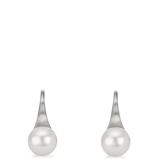 Függő fülbevaló Ezüst ródiumozott édesvízi tenyésztett gyöngy, 2 Gyöngyök, 8 mm