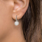 Függő fülbevaló Ezüst ródiumozott édesvízi tenyésztett gyöngy, 2 Gyöngyök, 8 mm