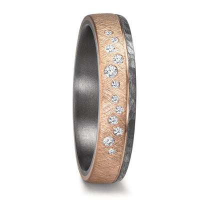 Partnergyűrű 999 tantál, 585/14 K rozé arany Gyémánt 0.105 ct, 12 Kövek, w-si