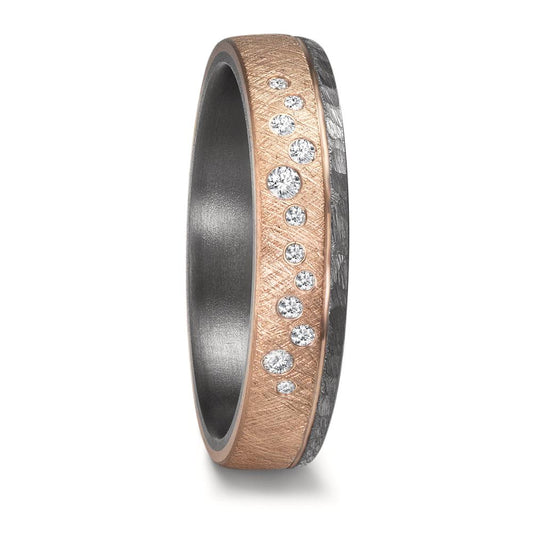 Partnergyűrű 999 tantál, 585/14 K rozé arany Gyémánt 0.105 ct, 12 Kövek, w-si