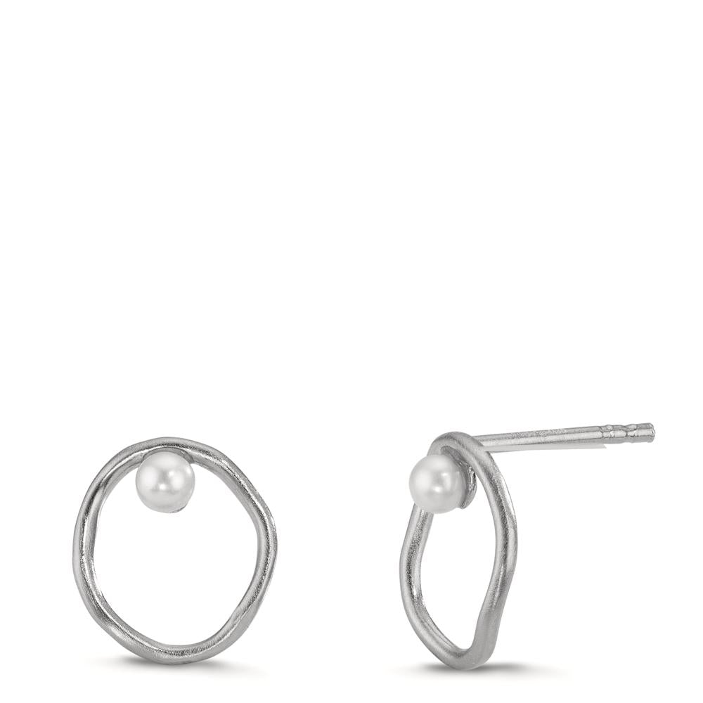 Fülbevaló Ezüst édesvízi tenyésztett gyöngy Fehér, 2 Gyöngyök, 3 mm Ø11 mm