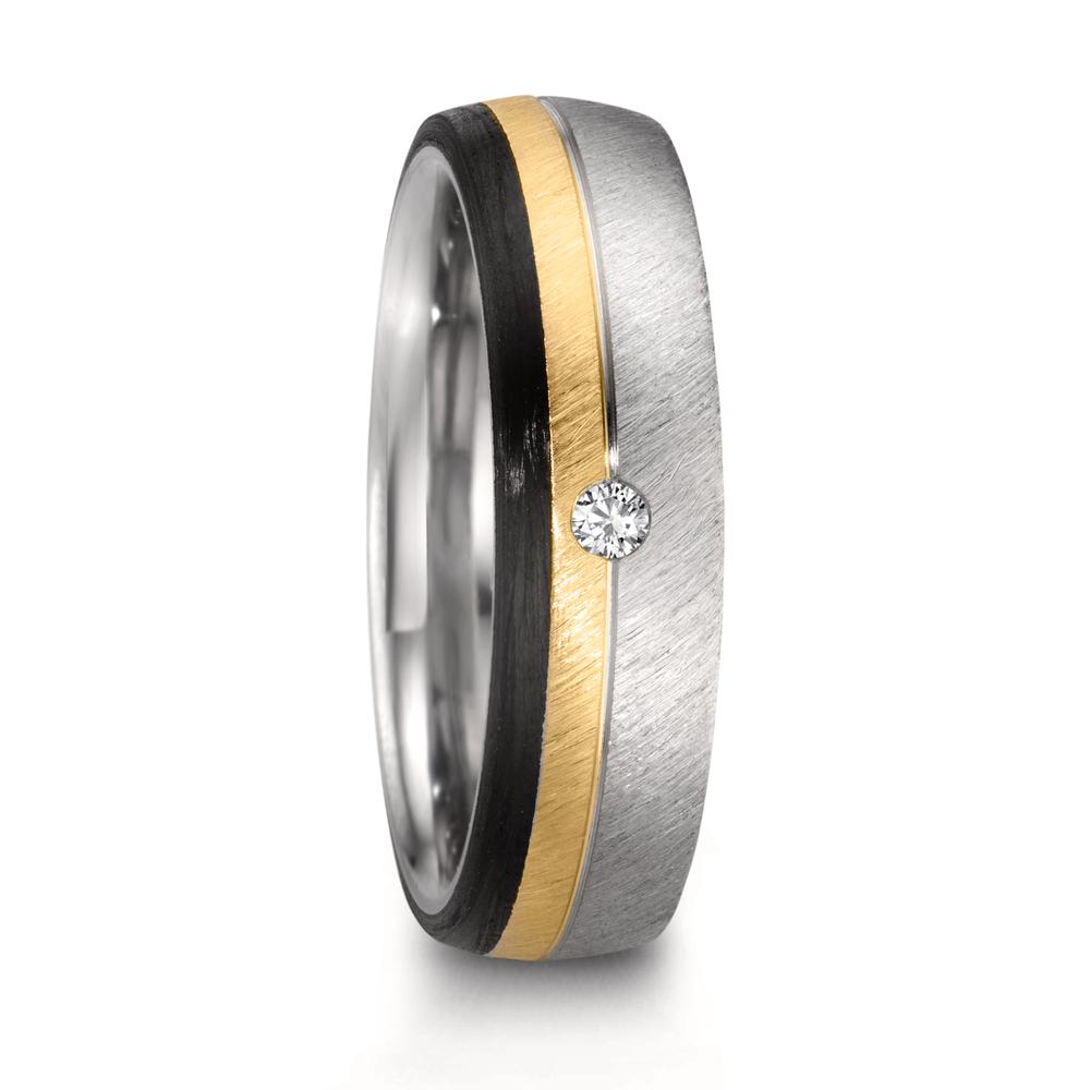 Partnergyűrű Rozsdamentes acél, 375/9 K rozé arany, Szén Gyémánt 0.025 ct, w-si