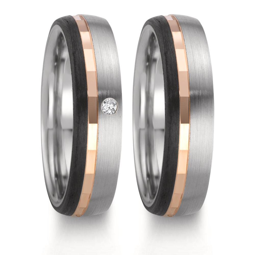 Partnergyűrű Rozsdamentes acél, 375/9 K vörös arany Gyémánt 0.02 ct, w-si