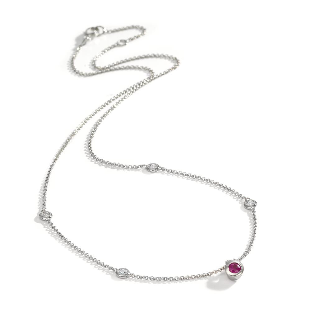 Nyakékek 750/18 K fehér arany Gyémánt 0.14 ct, 4 Kövek, w-si, Rubin 42-45 cm