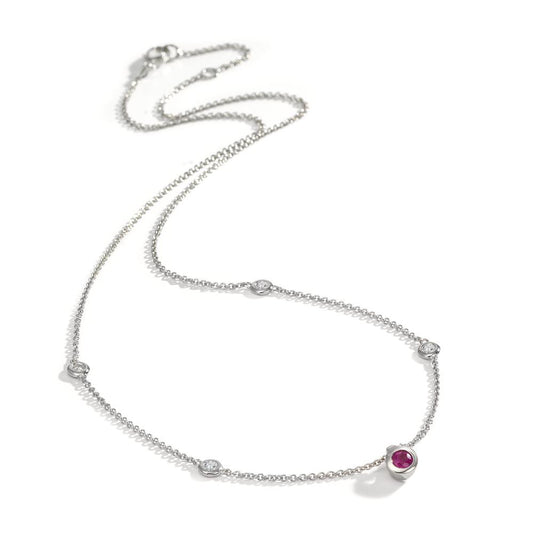 Nyakékek 750/18 K fehér arany Gyémánt 0.14 ct, 4 Kövek, w-si, Rubin 42-45 cm