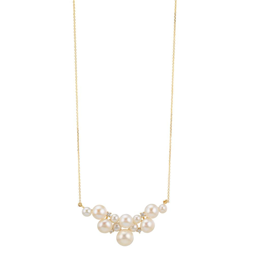 Nyakékek 750/18 K sárga arany Gyémánt 0.08 ct, 4 Kövek, w-si édesvízi tenyésztett gyöngy, 12 Gyöngyök 3.5-6.5 mm 42-45 cm