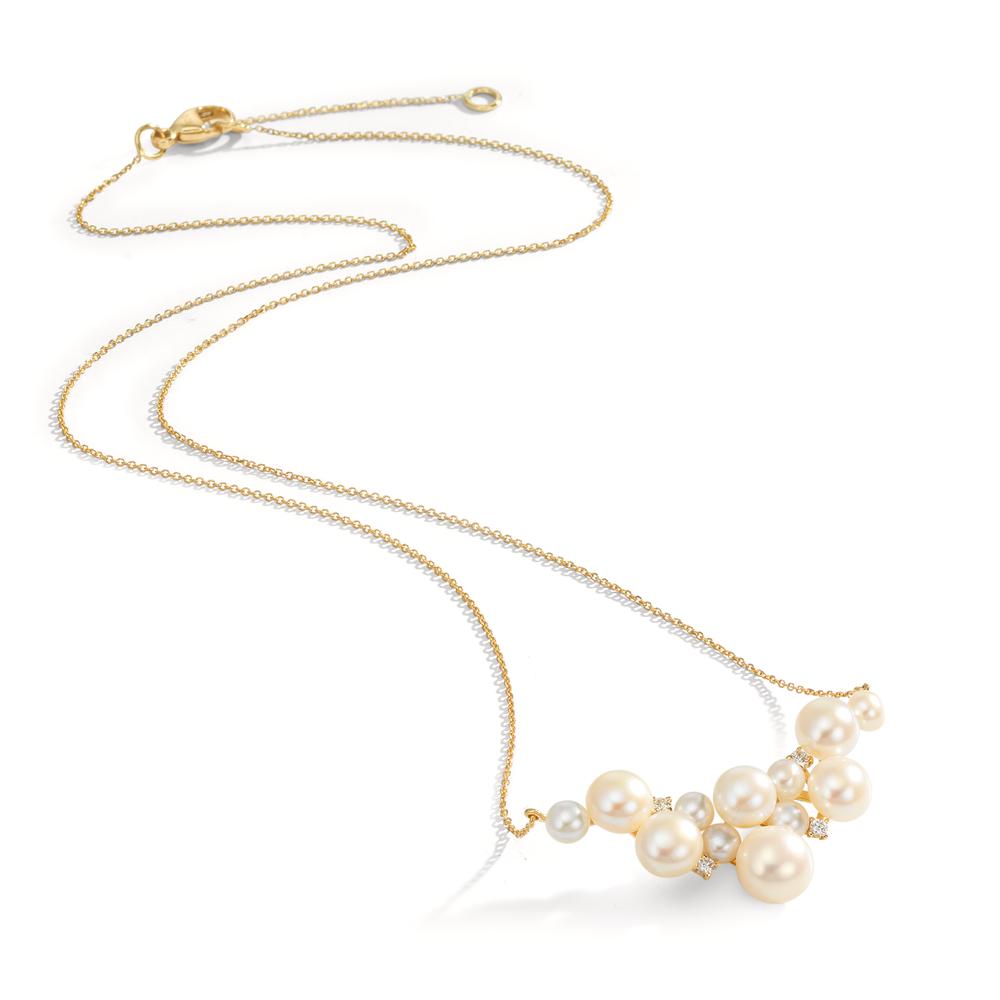 Nyakékek 750/18 K sárga arany Gyémánt 0.08 ct, 4 Kövek, w-si édesvízi tenyésztett gyöngy, 12 Gyöngyök 3.5-6.5 mm 42-45 cm