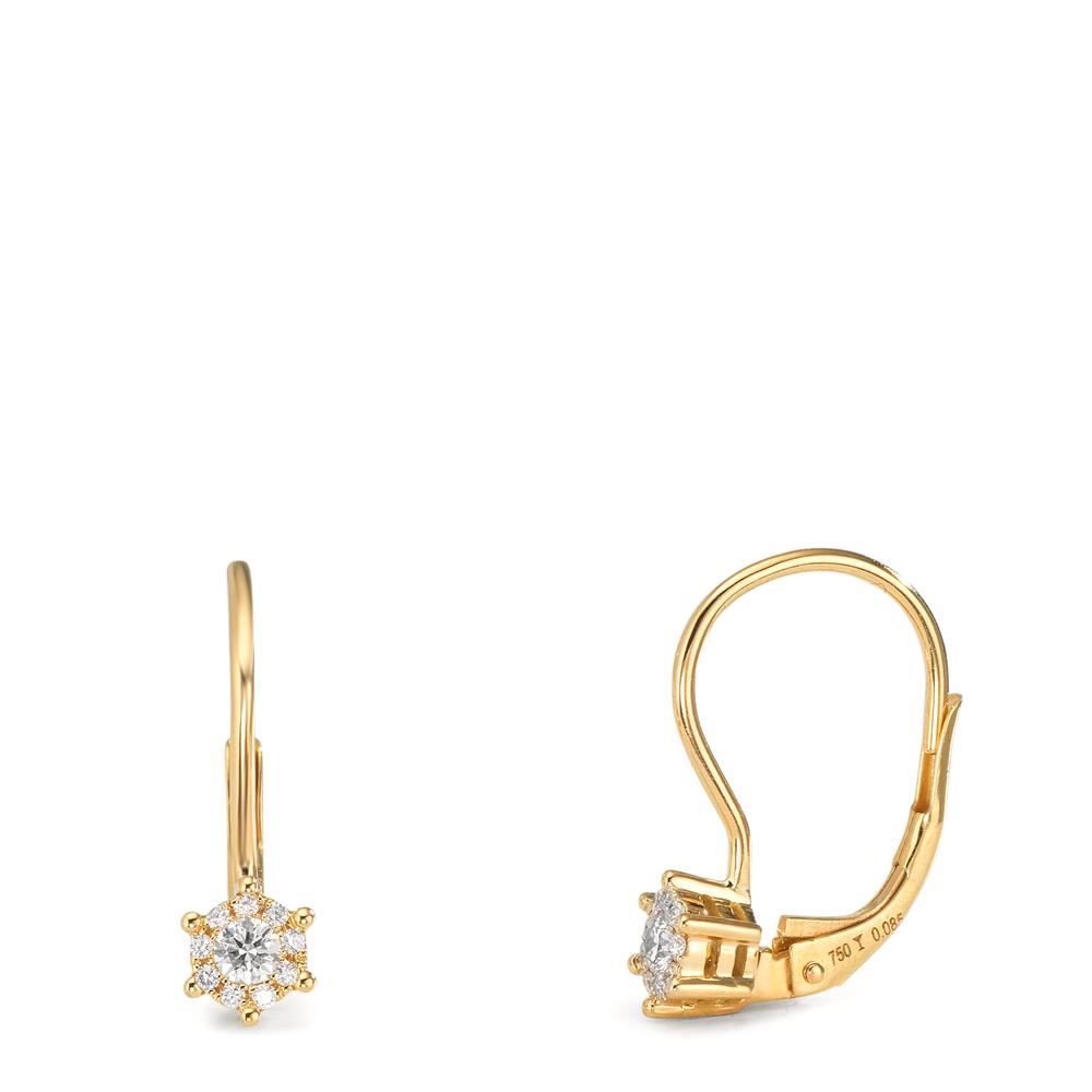 Függő fülbevaló 750/18 K sárga arany Gyémánt 0.17 ct, 2 Kövek, w-si