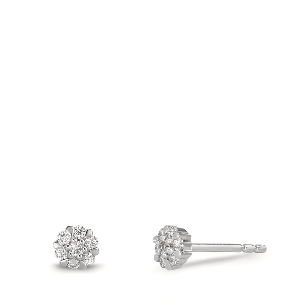 Fülbevaló 750/18 K fehér arany Gyémánt 0.112 ct, 14 Kövek, w-si Ø4 mm