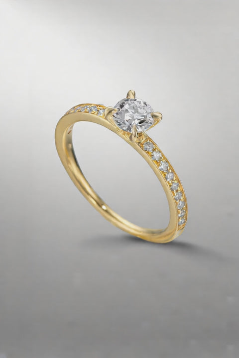 Szoliter gyűrű 750/18 K sárga arany Gyémánt 0.47 ct, Briliáns, w-si, Gyémánt 0.18 ct, 18 Kövek, Briliáns, w-si