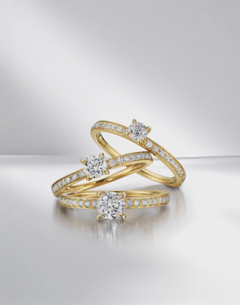 Szoliter gyűrű 750/18 K sárga arany Gyémánt 0.47 ct, Briliáns, w-si, Gyémánt 0.18 ct, 18 Kövek, Briliáns, w-si