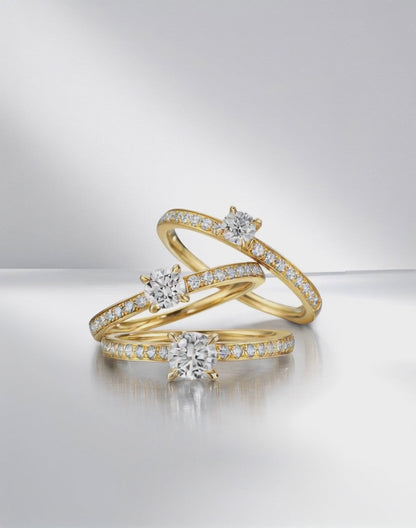 Szoliter gyűrű 750/18 K sárga arany Gyémánt Fehér, 0.20 ct, 18 Kövek, Briliáns, w-si, Gyémánt Fehér, 0.30 ct, Briliáns, w-si