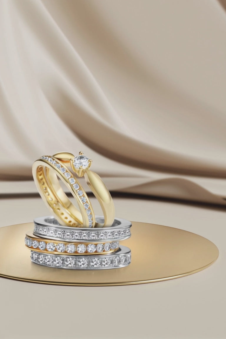 Memória gyűrű 750/18 K sárga arany Gyémánt Fehér, 1 ct, 33 Kövek, Briliáns, w-si