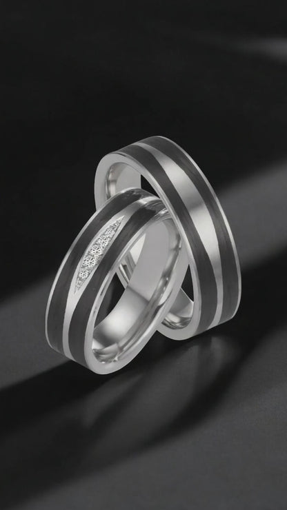 Partnergyűrű 950 platina, Szén Gyémánt 0.034 ct, 5 Kövek, w-si